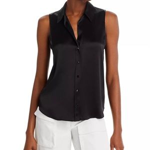 nwt L'AGENCE Black Sleeveless Silk collared Button Down